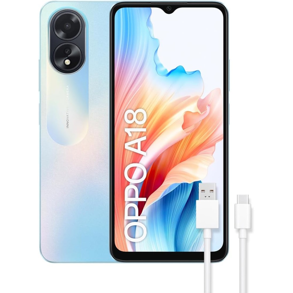 OPPO A18 - 4/128GB, Pantalla HD+LCD 6.6", Cámara 8+2+5MP, Android, Batería 5000mAh, Carga 10W