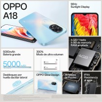 OPPO A18 - 4/128GB, Pantalla HD+LCD 6.6", Cámara 8+2+5MP, Android, Batería 5000mAh, Carga 10W