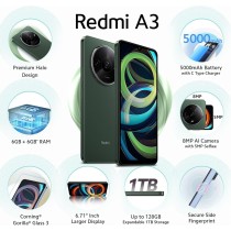 Xiaomi Redmi A3, Negro, 128 GB, 4 GB RAM, 6.71" HD+, MediaTek Helio G36, 5000 mAh, Android