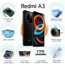 Xiaomi Redmi A3, Negro, 128 GB, 4 GB RAM, 6.71" HD+, MediaTek Helio G36, 5000 mAh, Android