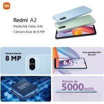 Xiaomi Redmi A2, Negro, 64 GB, 3 GB RAM, 6.52" HD+ Dot Drop Display, MediaTek Helio G36, 5000 mAh, Android